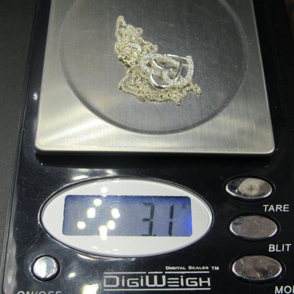 18" Sterling Silver Cubic Zirconia Double Heart Pendant Necklace Vintage - Picture 7 of 7